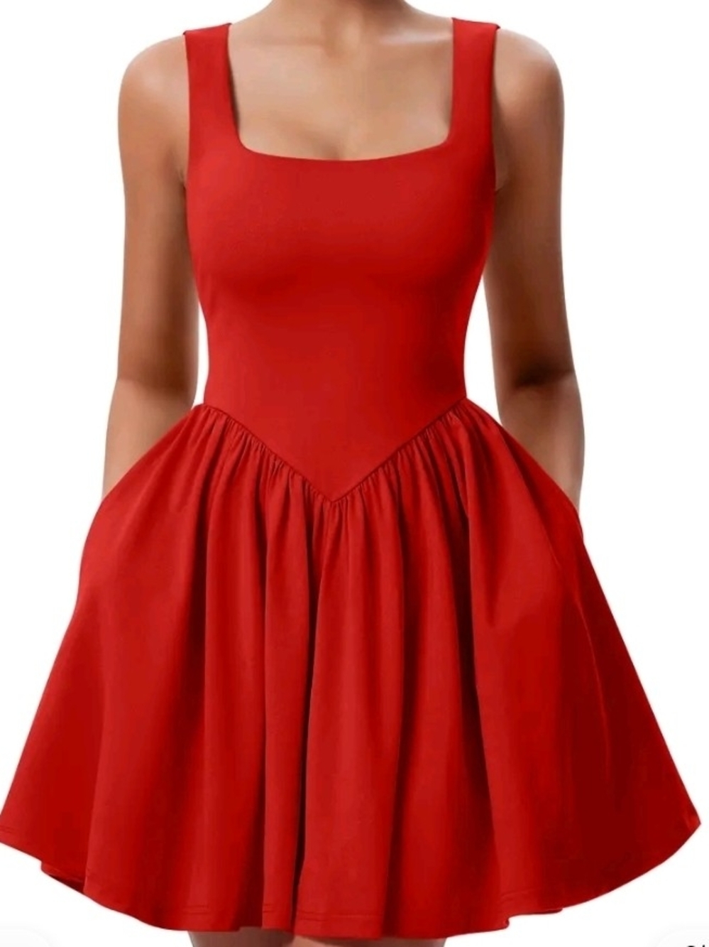 Red Square-Neck Fit & Flare Dress